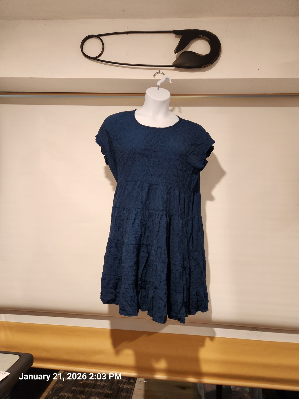 Knox Rose Navy Crinkle Tiered Mini Dress
